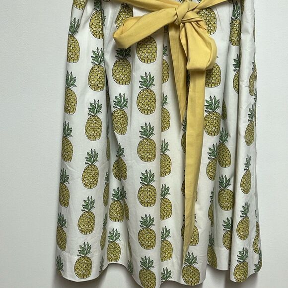 Garnet Hill Cotton Sleeveless Fit and Flare Pineapple Print Summer Dress Sz 14 - Picture 3 of 6